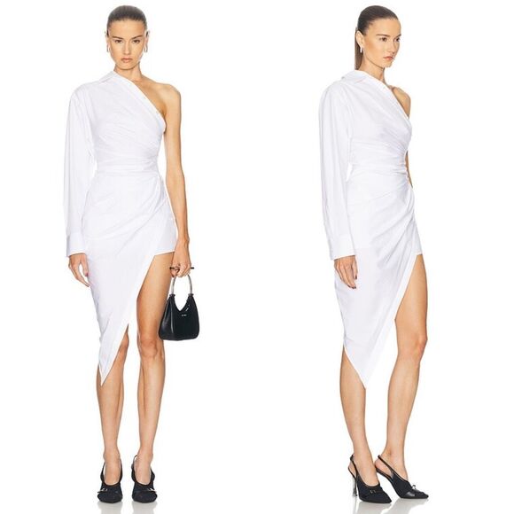 NWT Alexander Wang Tailored Asymmetric Midi Shirt Dress White Size 6 $695 - Picture 1 of 9